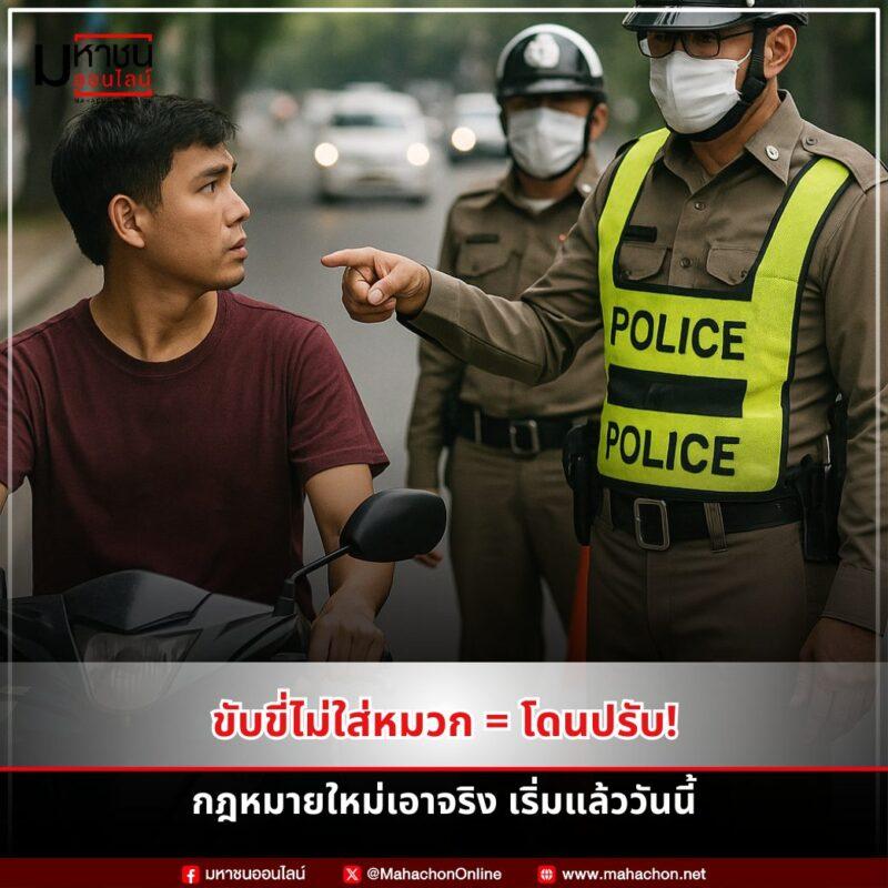 ขี่มอเตอร์ไซค์ไม่ใส่หมวก ปรับหนัก เริ่มบังคับใช้ทั่วไทย 1 มิ.ย. 2568